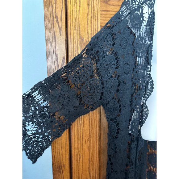 Black MOSSIMO Womens 100% Cotton Lace Boho Crochet Duster Open Cardigan M/L - Picture 2 of 8